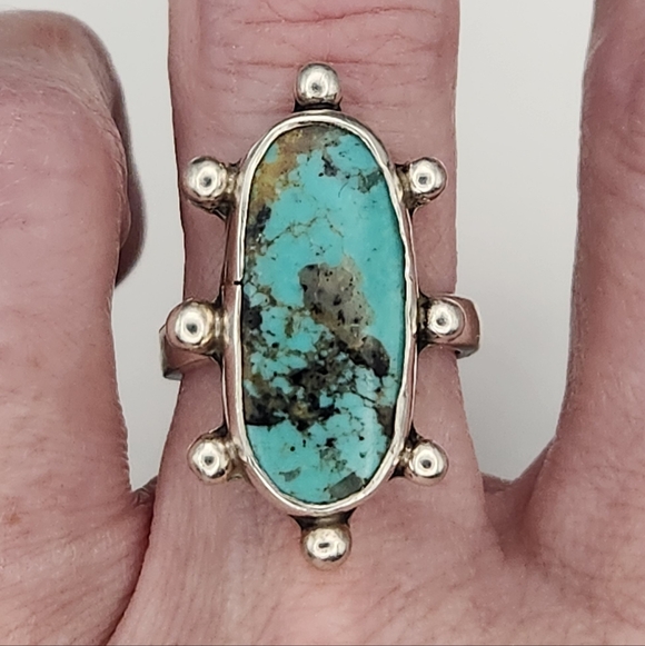 Turquoise and Silver Oval Ring